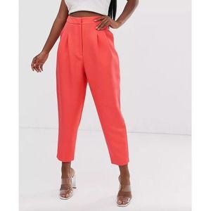 ASOS DESIGN Size 14 Twill Tapered Leg Suit Pants Exaggerated 80's Coral Orange